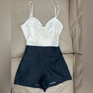 Satin & Denim Romper NWOT